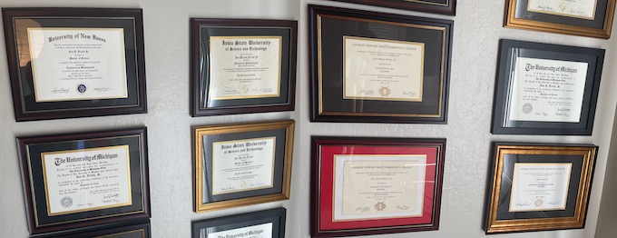 Eight college degrees [About Jon Friedl]